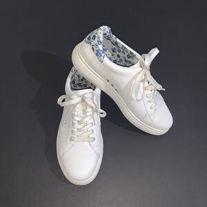 Kate Spade Lift Shoes Womens Size 9 White Leather Floral Lined Low Top Sneakers